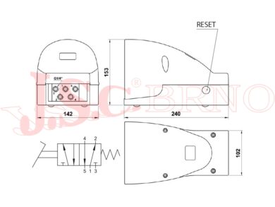 06V 0000002 G1/4“ pneumatický pedál 5/2 s krytem a pojistkou