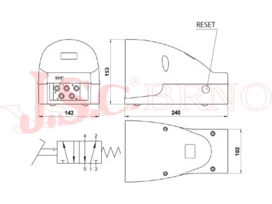 06V 0000003 G1/4“ pneumatický pedál 5/2 s aretací, krytem a pojistkou